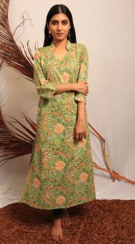 Pista Green Blockprint Kurti