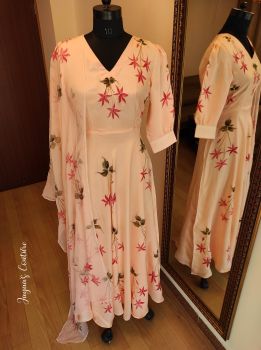 Peach Hand Painted Gown with Gota Highlights