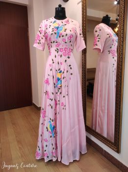 Baby pink Hand Painted Gown with dupatta