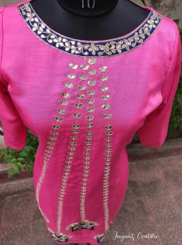 Hot pink kurta pants and dupatta
