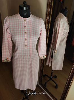 Pink checks woolen kurti