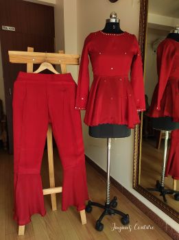 Redish marron peplum and flared pants