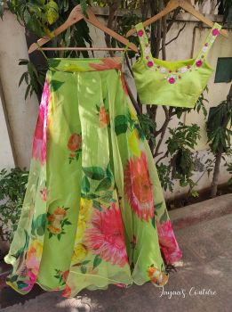 Parrot Green Organza skirt with crop top