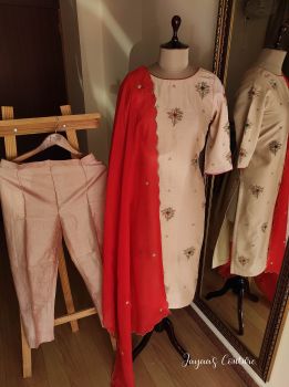 beigesh Peach Kurta pants dupatta set