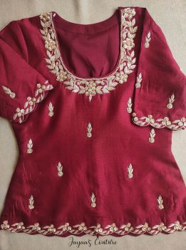 Maroon short kurti with skirt and dupatta