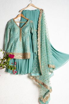 Turkish Blue And Gold Sharara Set