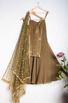 Olive Green And Gold Sharara Set