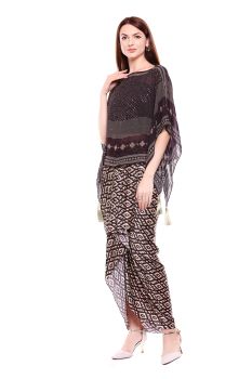 printed drape skirt with oversized top