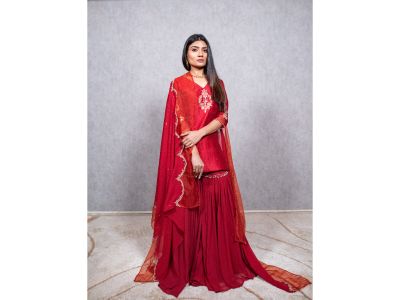 Deep Red Emb. Garara Set