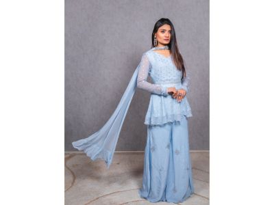 Powder Blue emb. Peplum Set