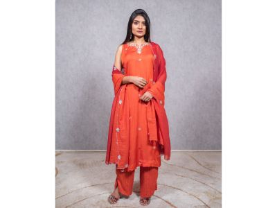 Rust Hand Emb. kurta Set