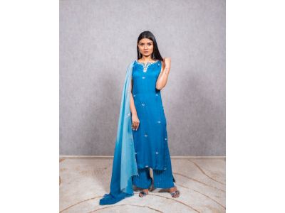 Electric Blue Hand Emb. kurta Set