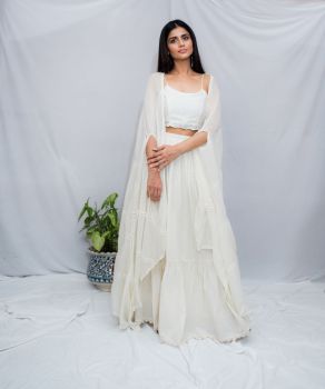 Off White Crop Top Skirt Set