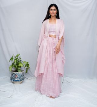 Light Pink Crop Top Skirt Gilet Set