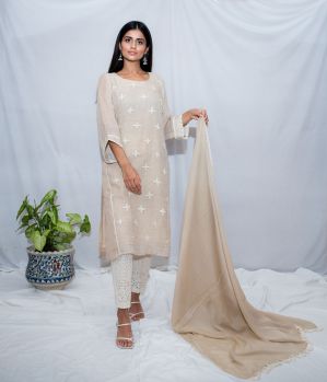 Embroidered Linen Kurta Set