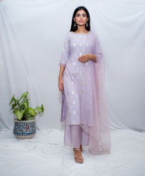 Lilac Chanderi Hand Work Set