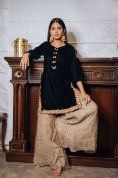 Velvet embroidered sharara set
