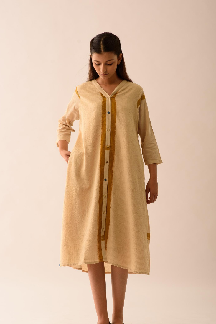 Ochre Shirt Dress With Lining