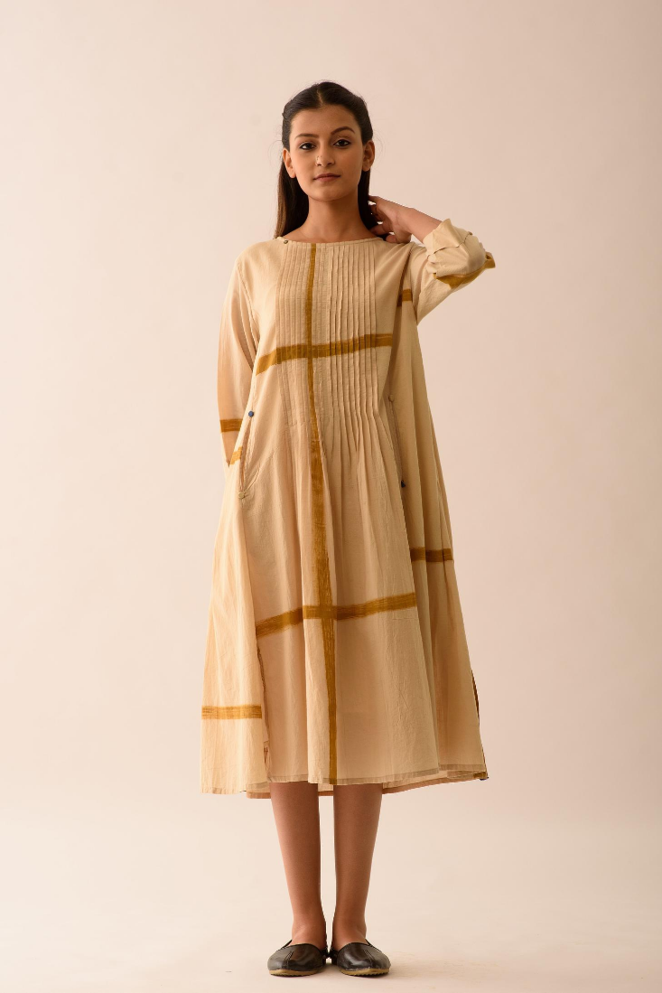 Spaced Check Dress With Lining