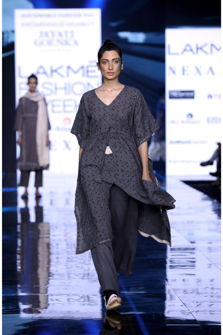 "grey kaftan grey pants"