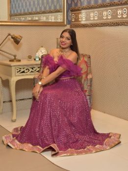 Purple organza ruffle lehenga set