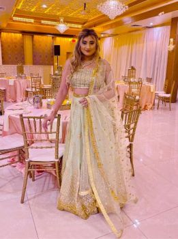 Mint and gold lehnga