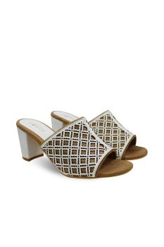 White Laser Cut Block Heels