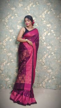 Grape Purple Pure Handloom Banarasi Cotton Saree From Bengal