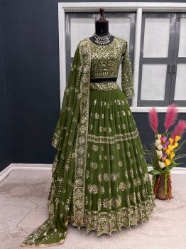 Mehendi Colour Heavy Faux Georgette With Heavy Embroidery Sequence Work Lehenga Choli