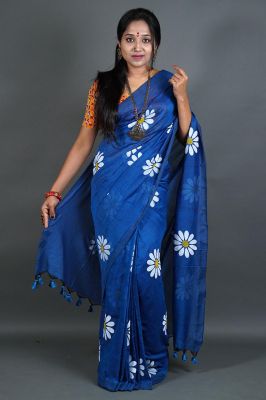 Navy Blue Pure Handloom Cotton Saree From Bengal