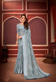 Grey Butta Silver Brasso Soft Cotton Saree