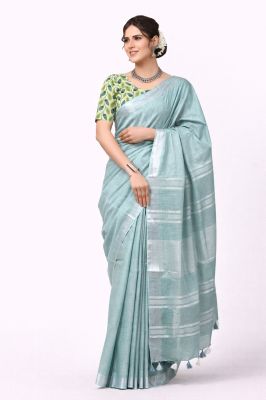 Luxury Gray Pure Linen Handloom Saree from Bihar