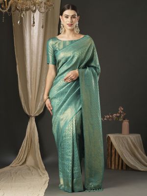 Teal Blue Party Wear Silk Saree