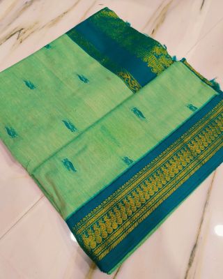 Sea Green Pure Handloom Gadwal Saree From Bengal