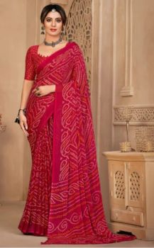 Pink Chiffon Leaf Design Saree From Banaras