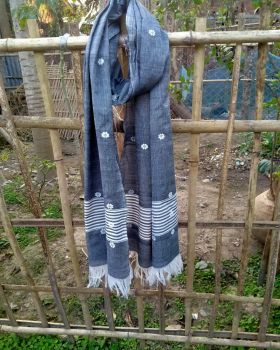 Navy Blue Pure Handloom Butta Cotton Stole From Assam