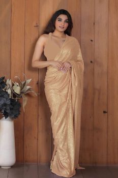 Golden Motifs Sequence Embroidery Sequence Work Georgette Saree