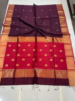 Wine Berry Pure Handloom Maheshwari Silk Saree From Bengal