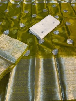 Pista Green Pan Patti Kanchipura Organza Silk Saree
