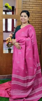 Dark Pink Pure Handloom Crafted Kota Silk Saree From Bhagalpur