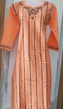 Sunrise Orange Pure Handloom Cotton Kurti From Bengal