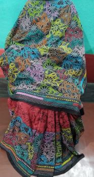 Multi kantha Art Silk Flower Design Saree From Bengal
