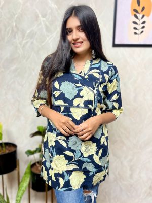 Blue Berry Pure Handloom Printed Kurti From Bengal