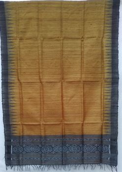 Mustard Yellow & Black Pure Tussar Ghicha Silk Stole
