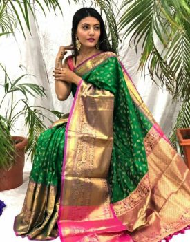 Green Leaf Design Kanchipuram Silk Saree