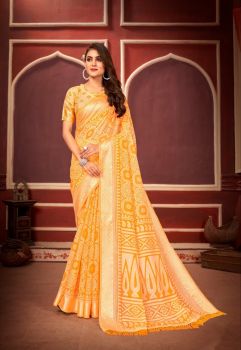 Orange Butta Silver Brasso Soft Cotton Saree