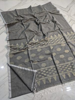 Gray Pure Handloom Silk Cotton Saree From Bengal