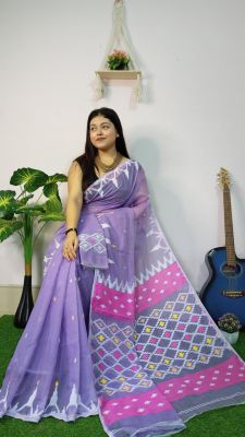 Lavender Pure Handloom Dhakai Jamdan Saree From Bengal
