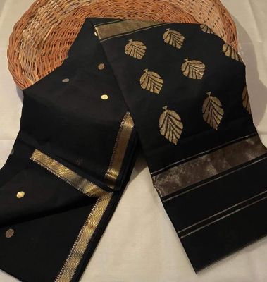 Black Pure Handloom Maheshwari Silk Cotton Saree From Bengal
