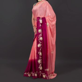 Pink And Red Gota Work Chiffon Saree
